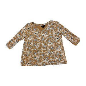 J.Jill Wearever Collection Women's Size Small Yellow Floral 3/4 Sleeve